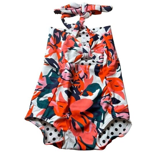 Crew Lu Swimsuit 12M Pink One Piece Floral Modern Tropical Summer Beach Swim - Picture 1 of 12